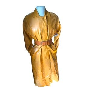 VINTAGE Tan Leather Trench Coat Jacket